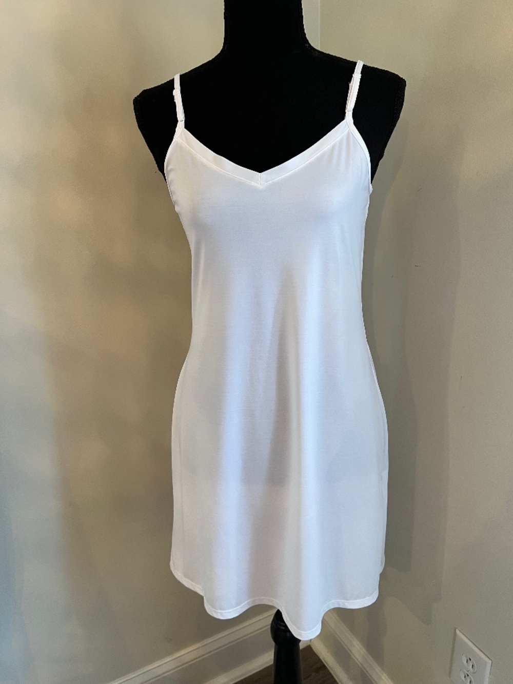 Women's White Vanity Fair Knee Length Full Slip Side Split
